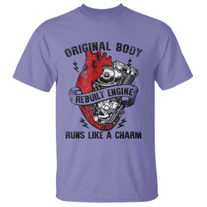 Funny Heart Surgery T Shirt - Original Body Rebuilt Engine Runs Like A Charm Mechanical Heart Humor Tee TS11 Violet Print Your Wear