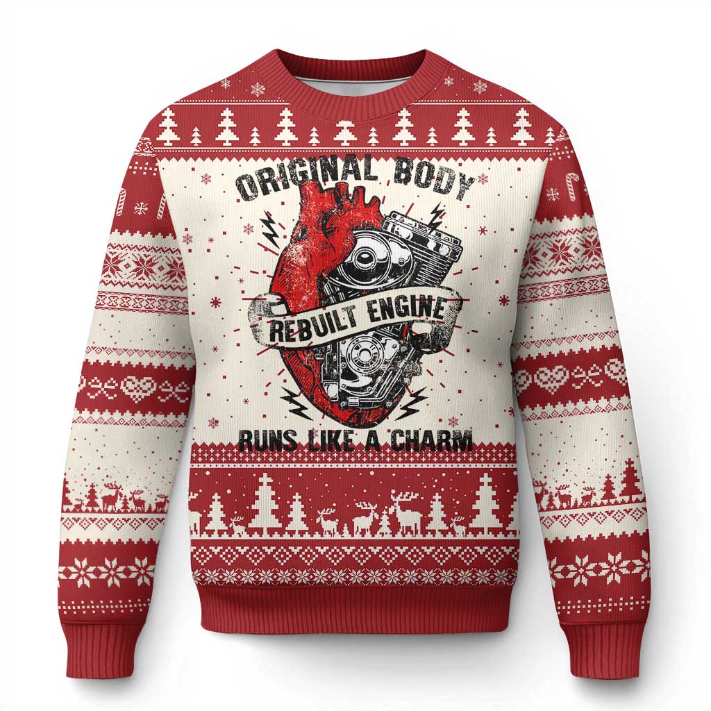 Funny Heart Surgery Knit Sweatshirt Original Body Rebuilt Engine Runs Like A Charm Mechanical Heart TS11 Red Print Your Wear
