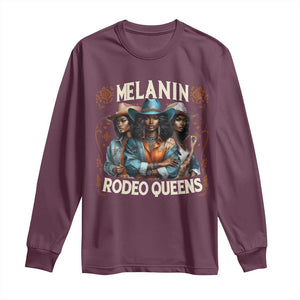 Melanin Rodeo Queen Long Sleeve Shirt African American Melanin Black Cowgirl Swag TS11 Maroon Print Your Wear