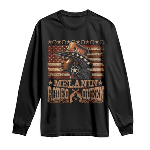 Melanin Rodeo Queen Long Sleeve Shirt Black Cowgirl Vintage American Flag TS11 Black Print Your Wear