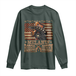 Melanin Rodeo Queen Long Sleeve Shirt Black Cowgirl Vintage American Flag TS11 Dark Forest Green Print Your Wear