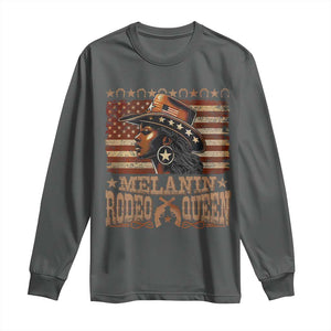 Melanin Rodeo Queen Long Sleeve Shirt Black Cowgirl Vintage American Flag TS11 Dark Heather Print Your Wear