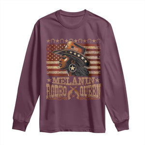 Melanin Rodeo Queen Long Sleeve Shirt Black Cowgirl Vintage American Flag TS11 Maroon Print Your Wear