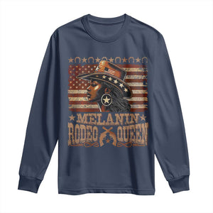 Melanin Rodeo Queen Long Sleeve Shirt Black Cowgirl Vintage American Flag TS11 Navy Print Your Wear