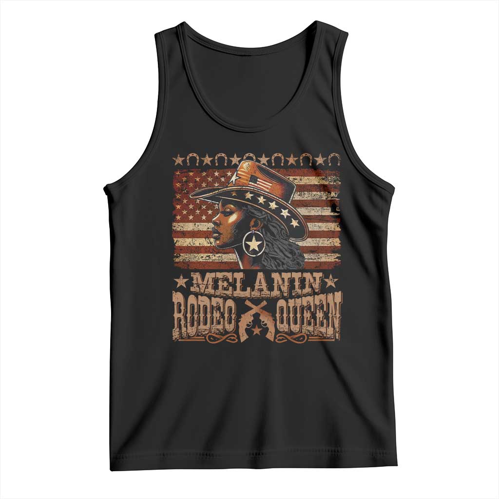 Melanin Rodeo Queen Tank Top Black Cowgirl Vintage American Flag TS11 Black Print Your Wear