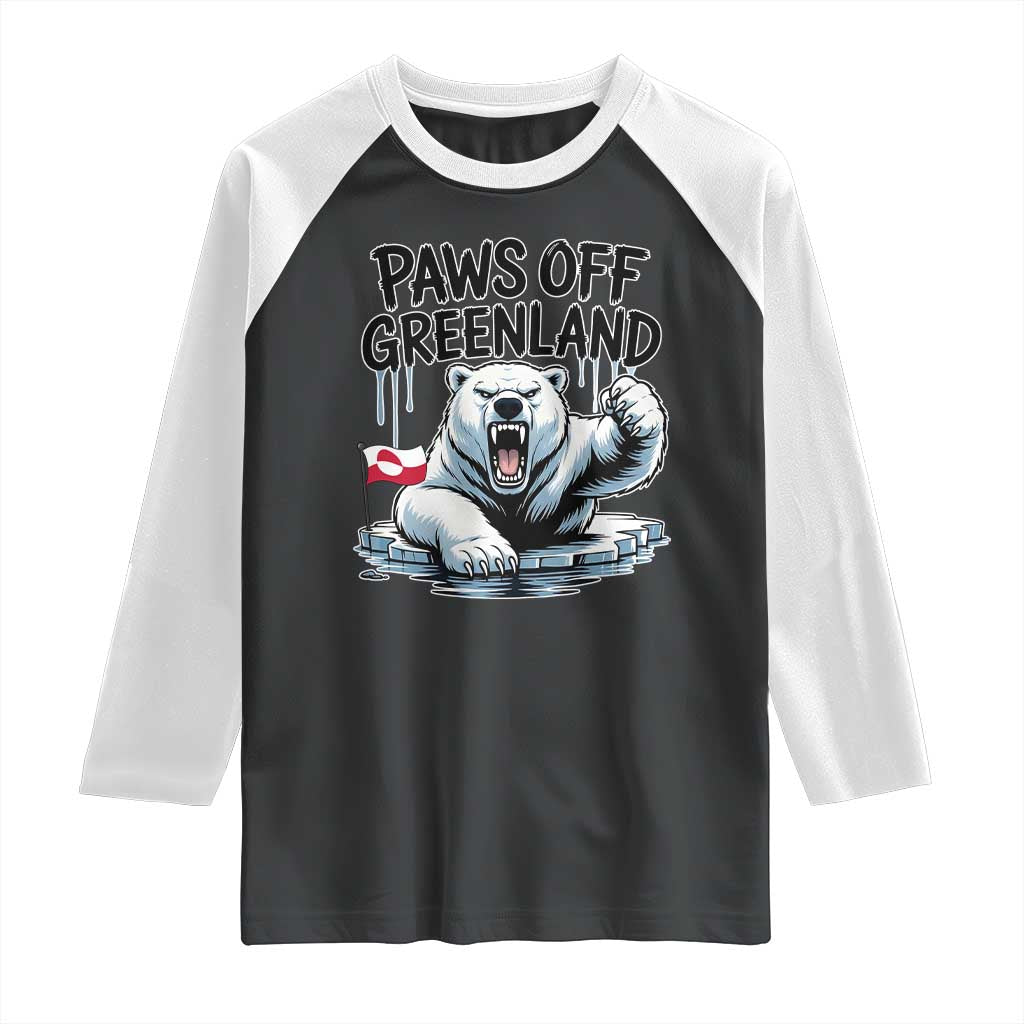 Paws Off Greenland Raglan Shirt Resist Polar Bear Political Satire TS11 Black White Print Your Wear