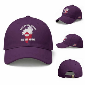 Nu Det Nuuk Make America Go Away Baseball Cap Support Greenland Political Statement TS11 Baseball Cap Universal Fit Purple Print Your Wear