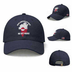 Nu Det Nuuk Make America Go Away Baseball Cap Support Greenland Political Statement TS11 Baseball Cap Universal Fit Navy Print Your Wear