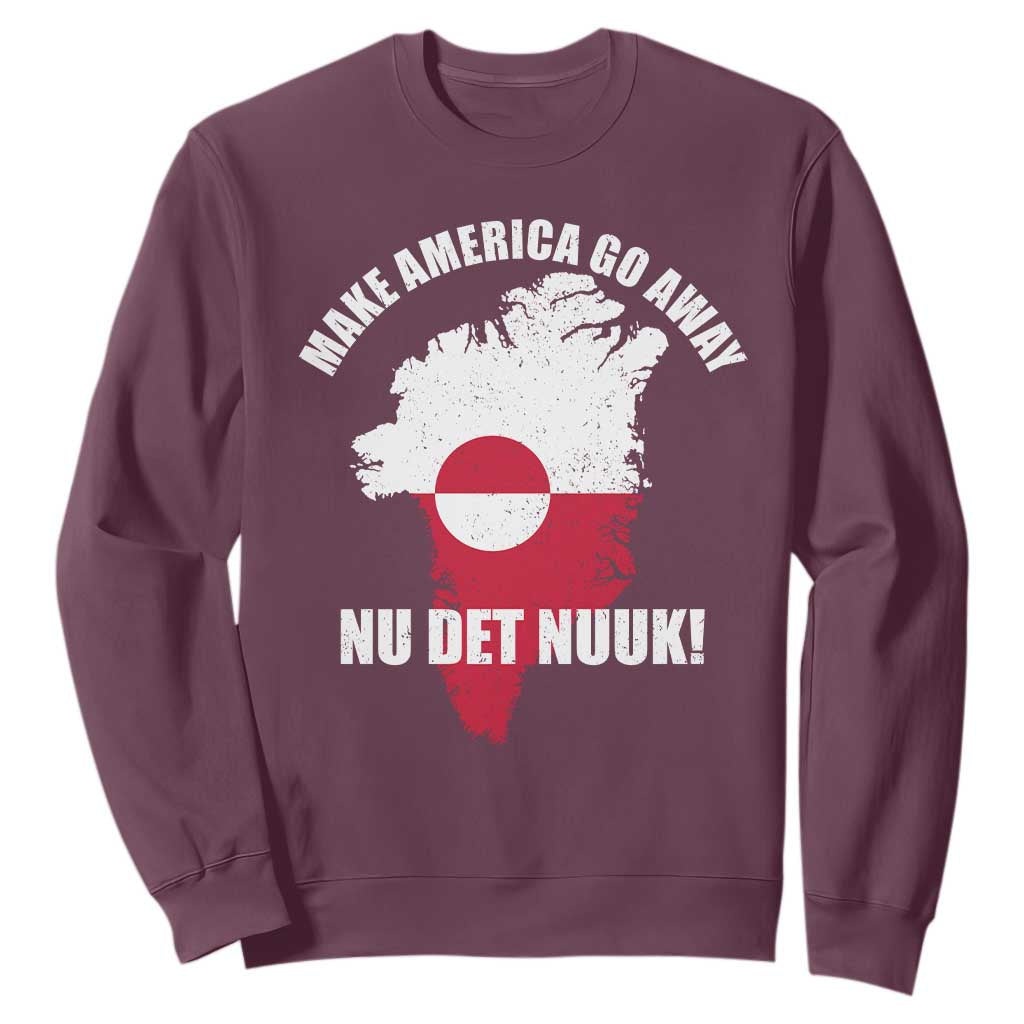 Nu Det Nuuk Make America Go Away Sweatshirt Support Greenland Political Statement TS11 Maroon Print Your Wear