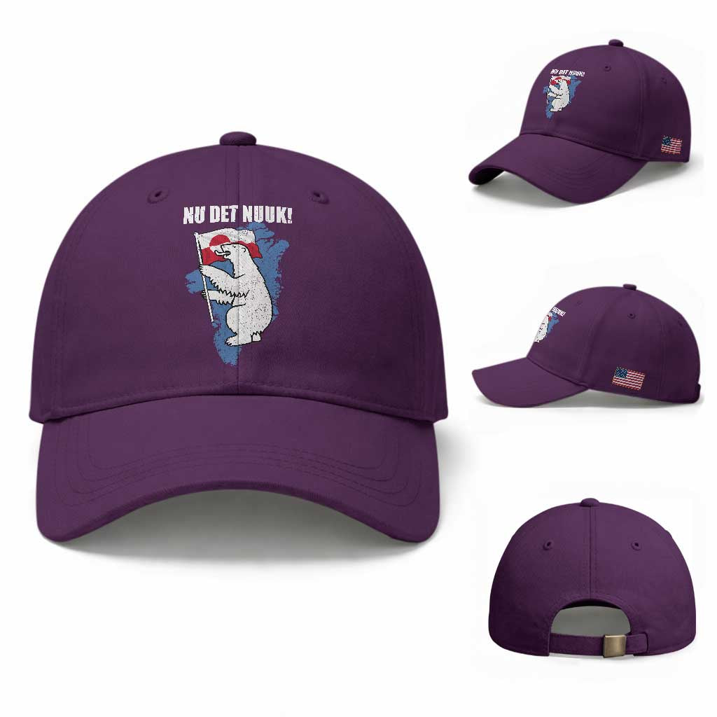 Nu Det Nuuk Nows Enough Baseball Cap Funny Saying Bear Greenlandic Flag TS11 Baseball Cap Universal Fit Purple Print Your Wear
