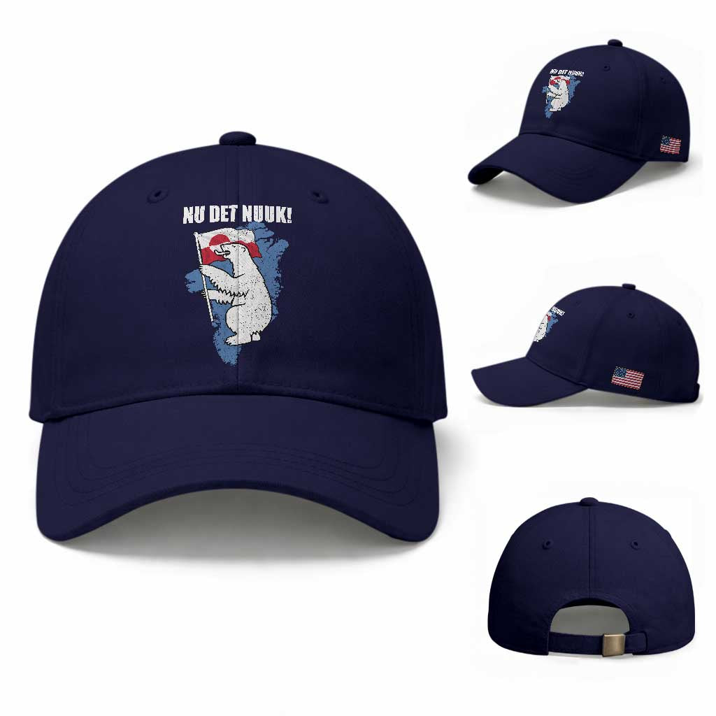 Nu Det Nuuk Nows Enough Baseball Cap Funny Saying Bear Greenlandic Flag TS11 Baseball Cap Universal Fit Dark Blue Print Your Wear