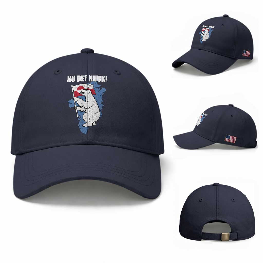 Nu Det Nuuk Nows Enough Baseball Cap Funny Saying Bear Greenlandic Flag TS11 Baseball Cap Universal Fit Navy Print Your Wear