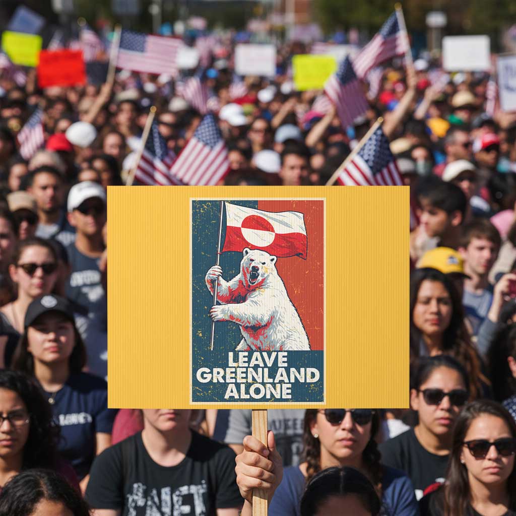 Leave Greenland Alone Protest Sign Polar Bear Holding Flag Greenlanders Supports TS11 Horizontal 18