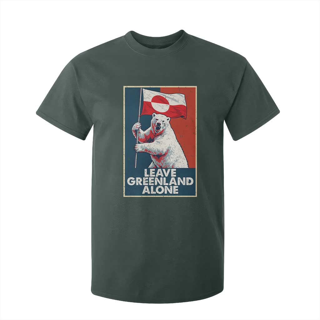 Leave Greenland Alone T Shirt For Kid Polar Bear Holding Flag Greenlanders Supports TS11 Dark Forest Green Print Your Wear