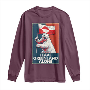 Leave Greenland Alone Long Sleeve Shirt Polar Bear Holding Flag Greenlanders Supports TS11 Maroon Print Your Wear