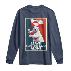 Leave Greenland Alone Long Sleeve Shirt Polar Bear Holding Flag Greenlanders Supports TS11 Navy Print Your Wear