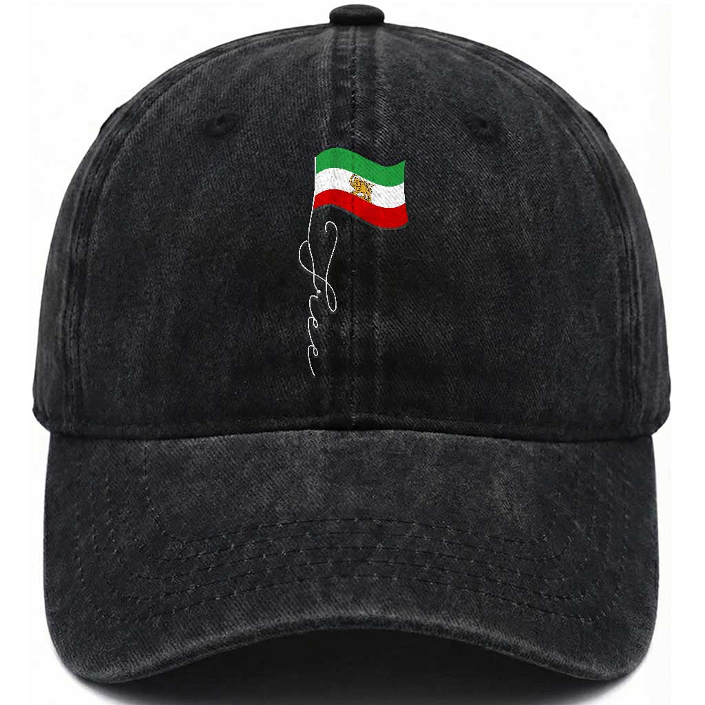 Free Iran Washed Cotton Baseball Cap Patriotic Iranian Lion and Sun Flag TS11 Print Your Wear