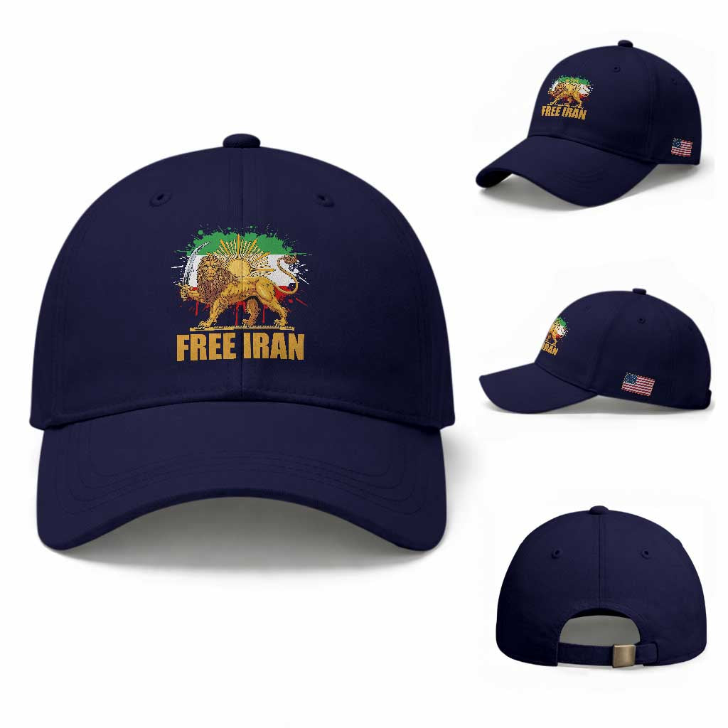 Free Iran Baseball Cap Iran Flag Lion And Sun Persian Pride Iranian Protests TS11 Baseball Cap Universal Fit Dark Blue Print Your Wear