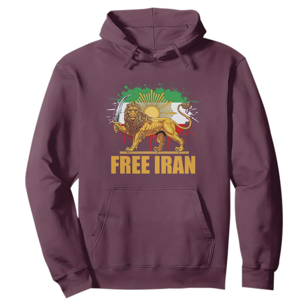 Free Iran Hoodie Iran Flag Lion And Sun Persian Pride Iranian Protests TS11 Maroon Print Your Wear