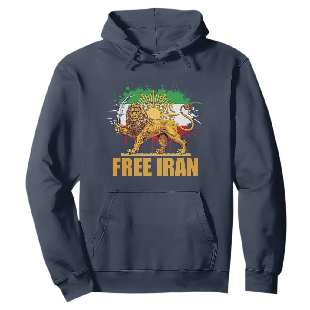 Free Iran Hoodie Iran Flag Lion And Sun Persian Pride Iranian Protests TS11 Navy Print Your Wear