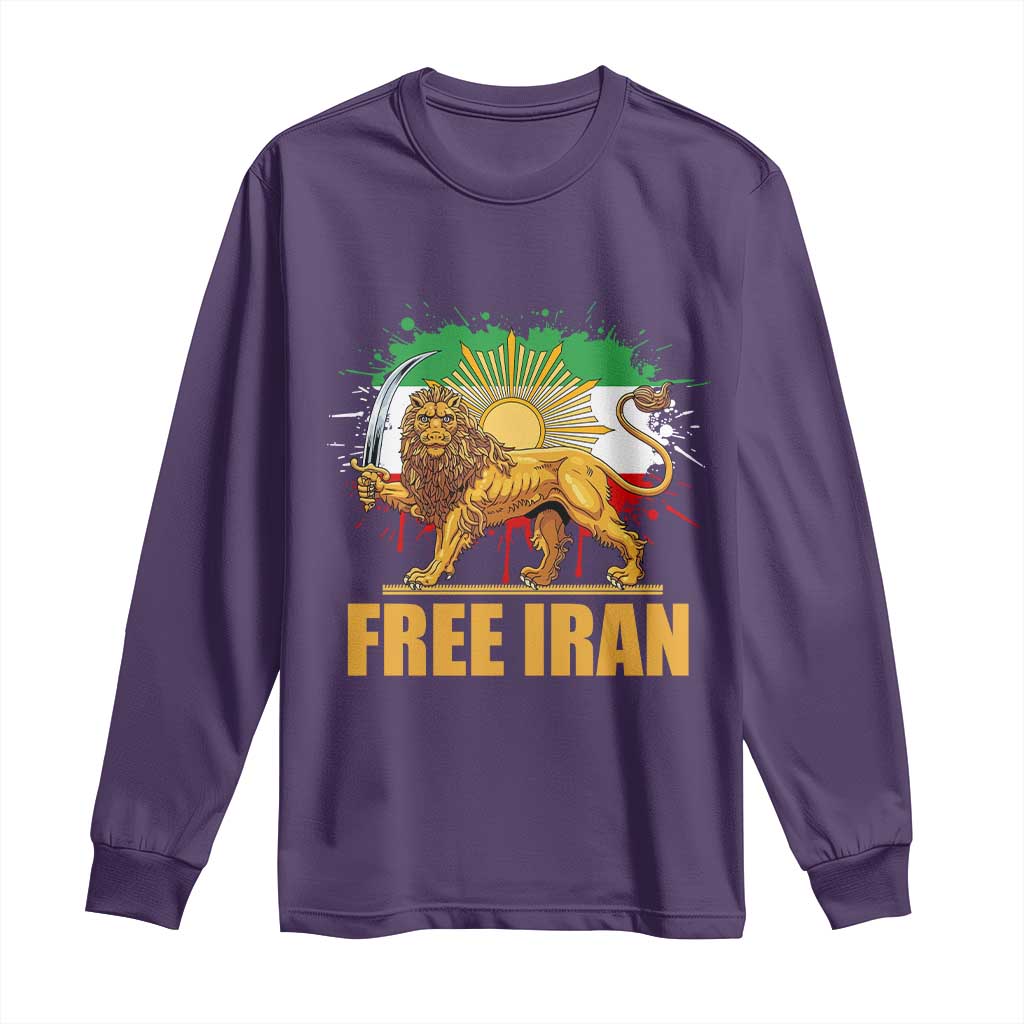 Free Iran Long Sleeve Shirt Iran Flag Lion And Sun Persian Pride Iranian Protests TS11 Purple Print Your Wear
