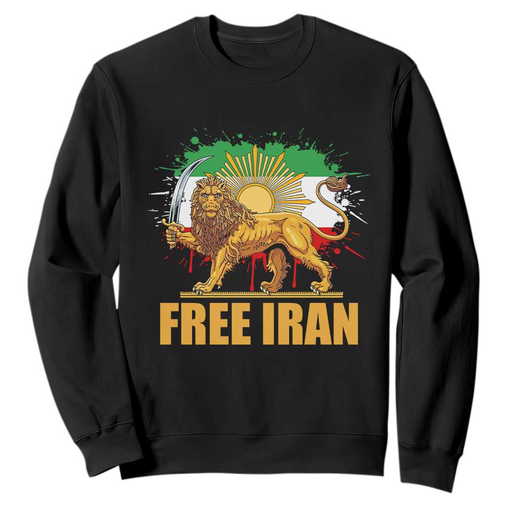 Free Iran Sweatshirt Iran Flag Lion And Sun Persian Pride Iranian Protests TS11 Black Print Your Wear