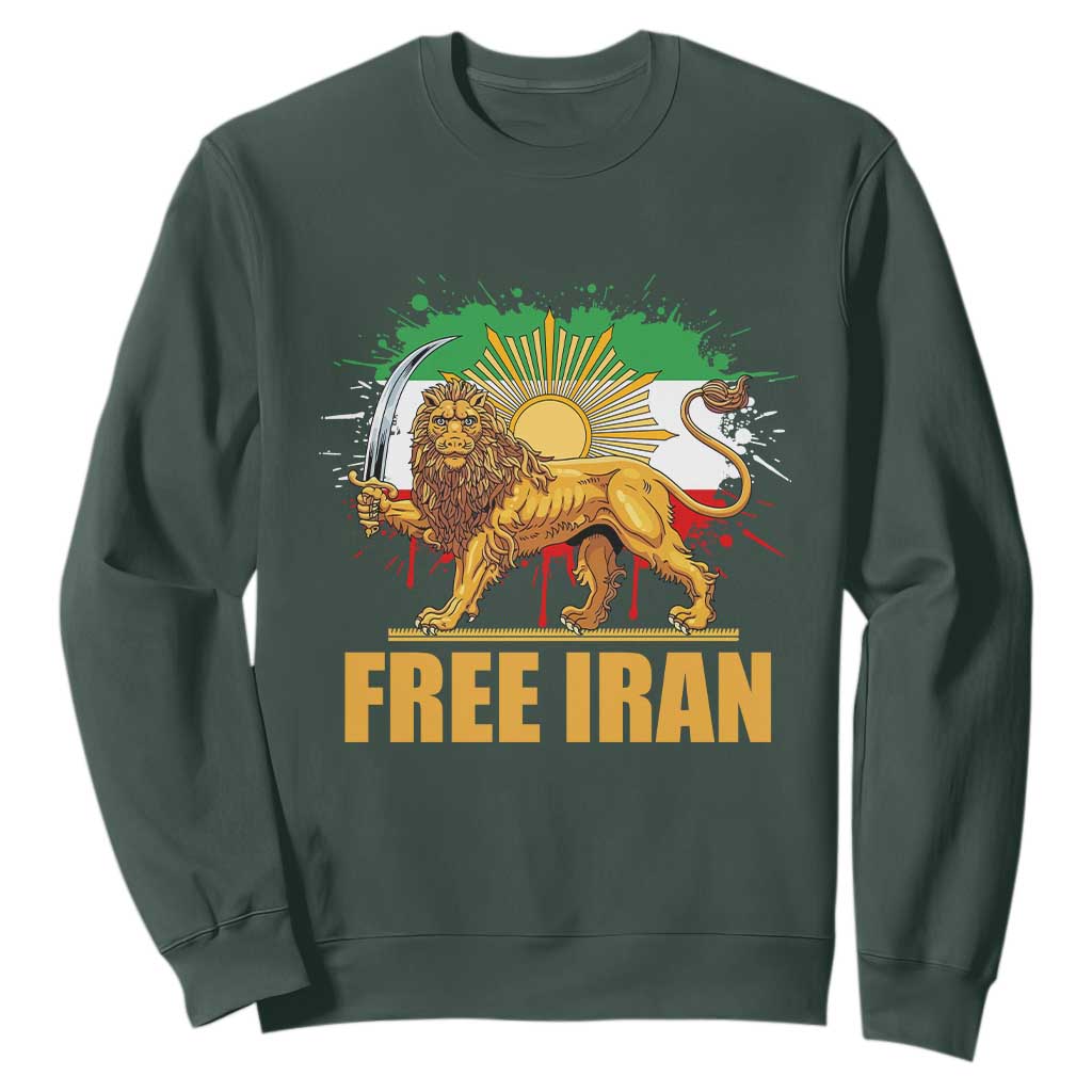 Free Iran Sweatshirt Iran Flag Lion And Sun Persian Pride Iranian Protests TS11 Dark Forest Green Print Your Wear