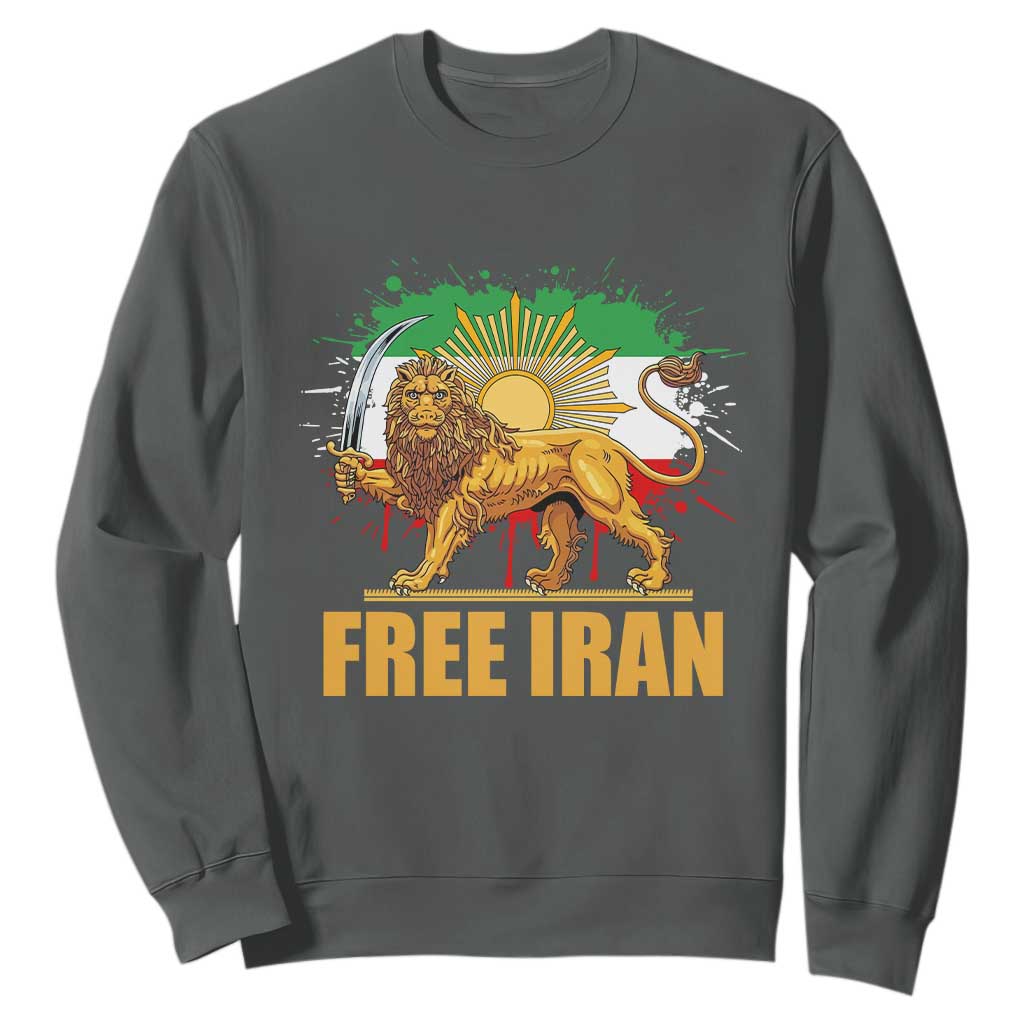 Free Iran Sweatshirt Iran Flag Lion And Sun Persian Pride Iranian Protests TS11 Dark Heather Print Your Wear
