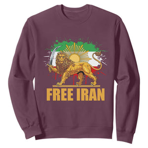 Free Iran Sweatshirt Iran Flag Lion And Sun Persian Pride Iranian Protests TS11 Maroon Print Your Wear