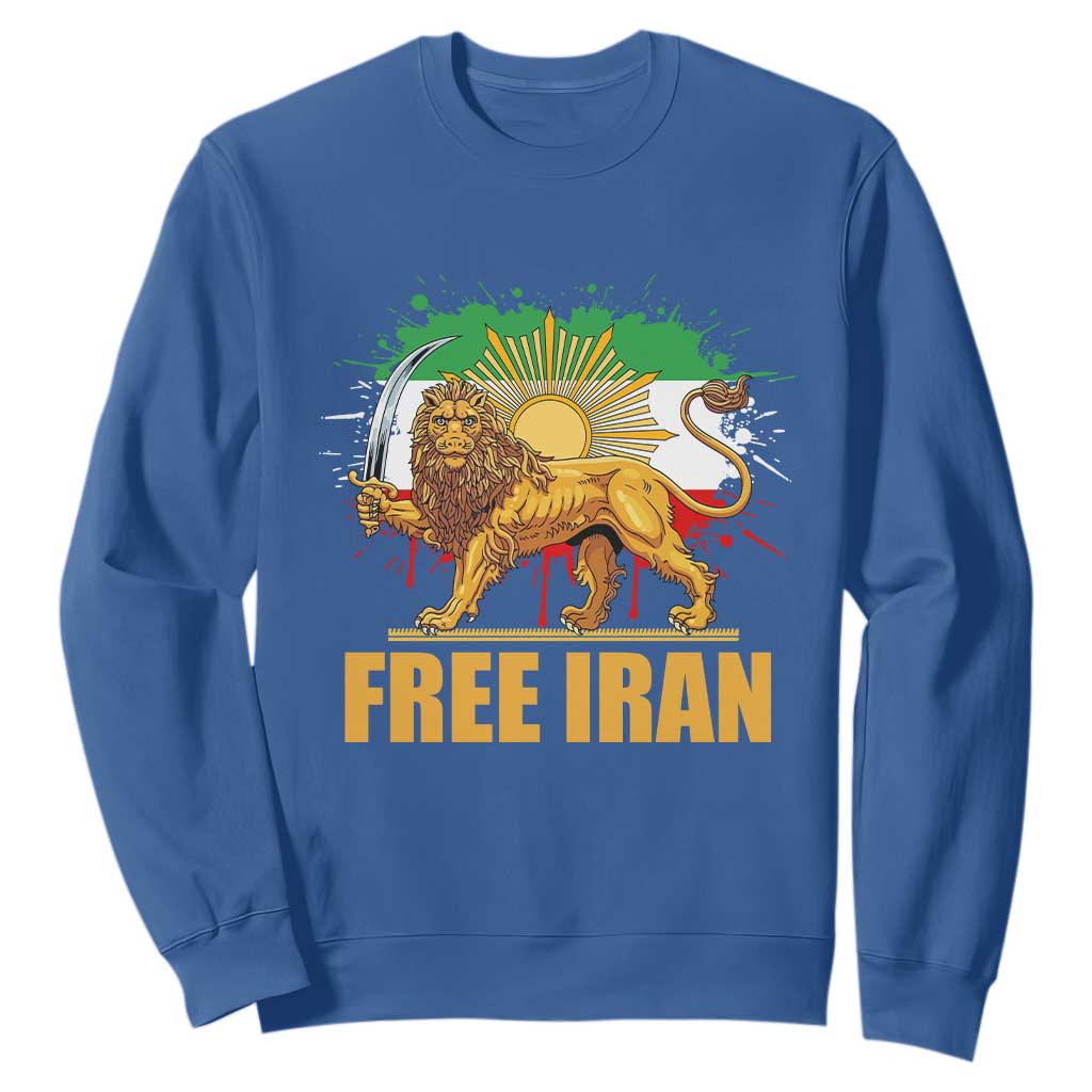 Free Iran Sweatshirt Iran Flag Lion And Sun Persian Pride Iranian Protests TS11 Royal Blue Print Your Wear