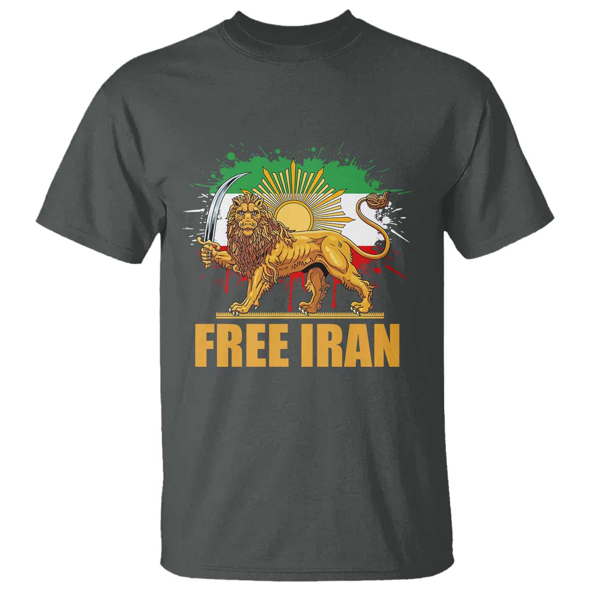 Free Iran T Shirt Iran Flag Lion And Sun Persian Pride Iranian Protests TS11 Dark Heather Print Your Wear