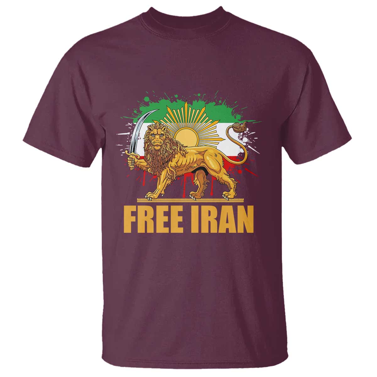 Free Iran T Shirt Iran Flag Lion And Sun Persian Pride Iranian Protests TS11 Maroon Print Your Wear