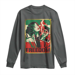 Free Iran Protest Long Sleeve Shirt - Support Women Life Freedom Statement Solidarity Tee TS11 Dark Heather Print Your Wear