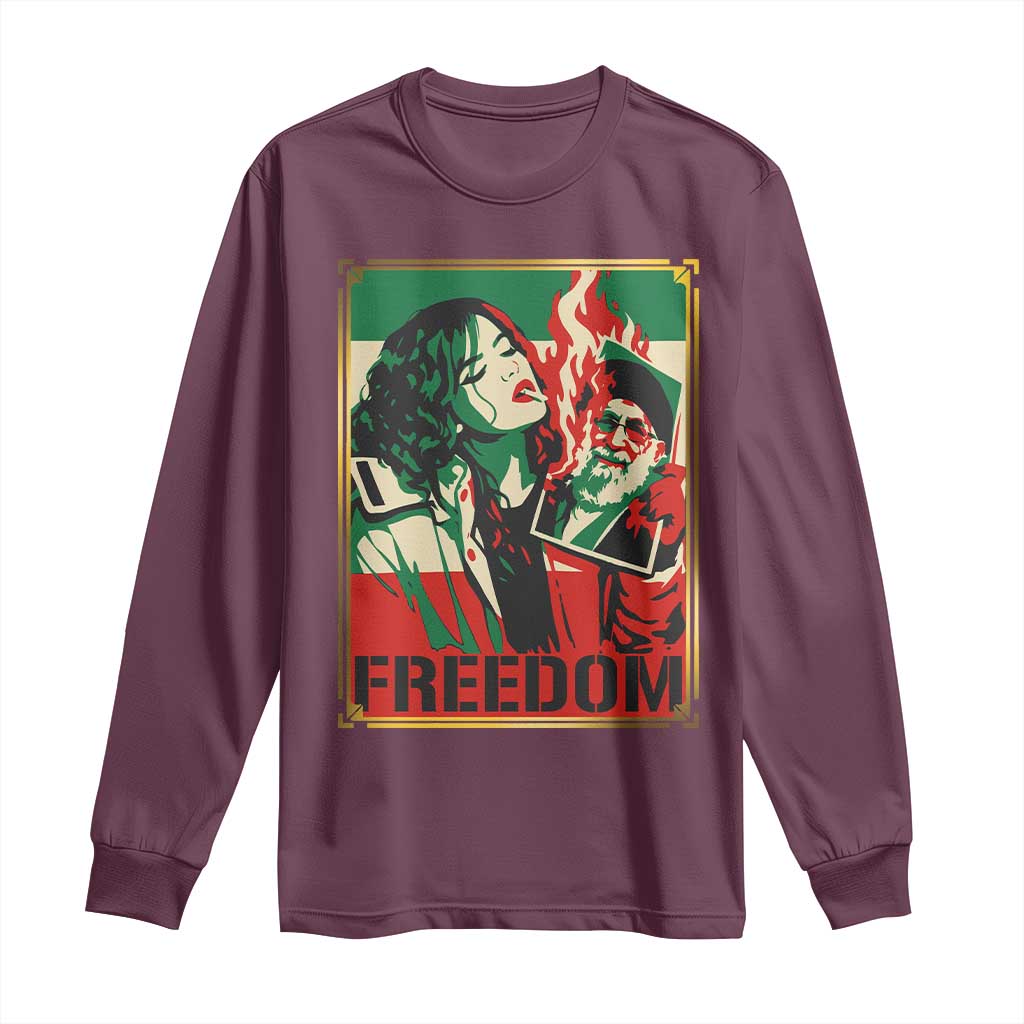 Free Iran Protest Long Sleeve Shirt - Support Women Life Freedom Statement Solidarity Tee TS11 Maroon Print Your Wear