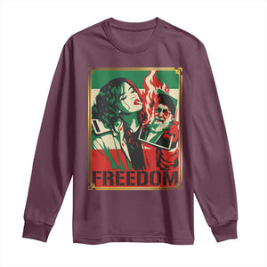Free Iran Protest Long Sleeve Shirt - Support Women Life Freedom Statement Solidarity Tee TS11 Maroon Print Your Wear