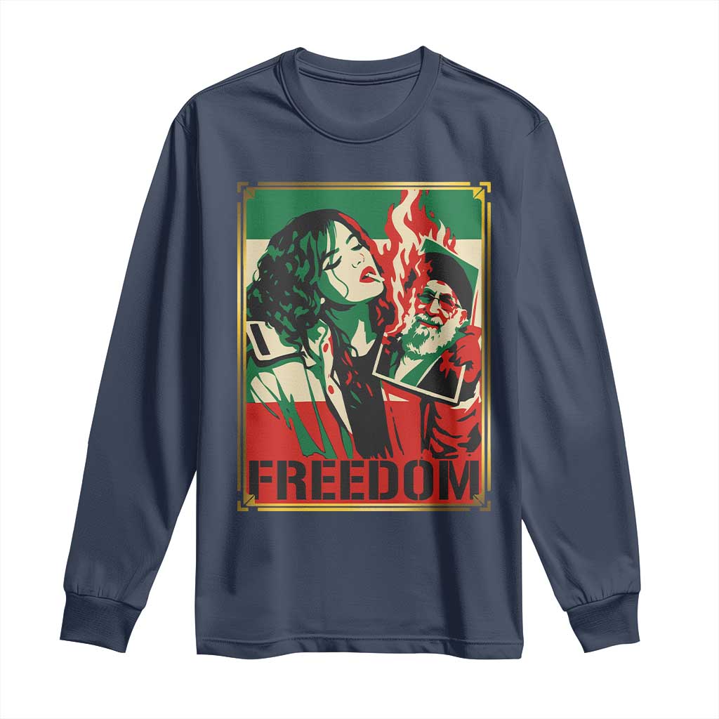Free Iran Protest Long Sleeve Shirt - Support Women Life Freedom Statement Solidarity Tee TS11 Navy Print Your Wear