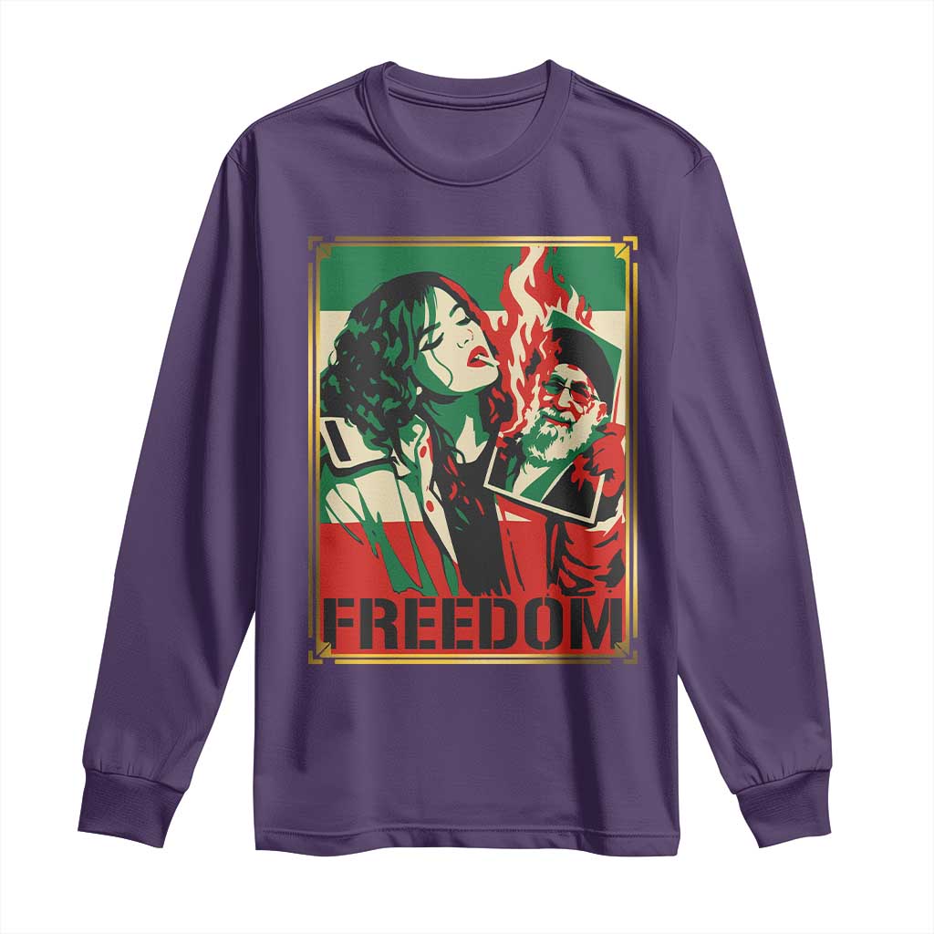 Free Iran Protest Long Sleeve Shirt - Support Women Life Freedom Statement Solidarity Tee TS11 Purple Print Your Wear
