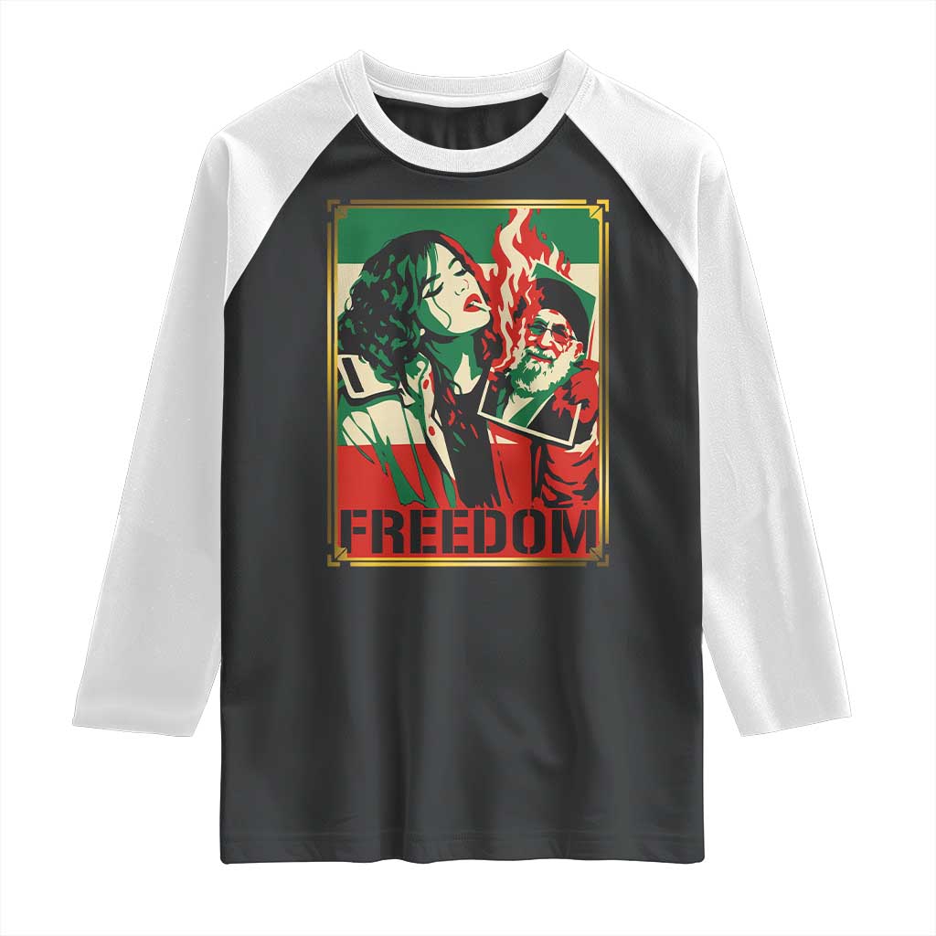 Free Iran Protest Raglan Shirt Support Women Life Freedom Statement TS11 Black White Print Your Wear