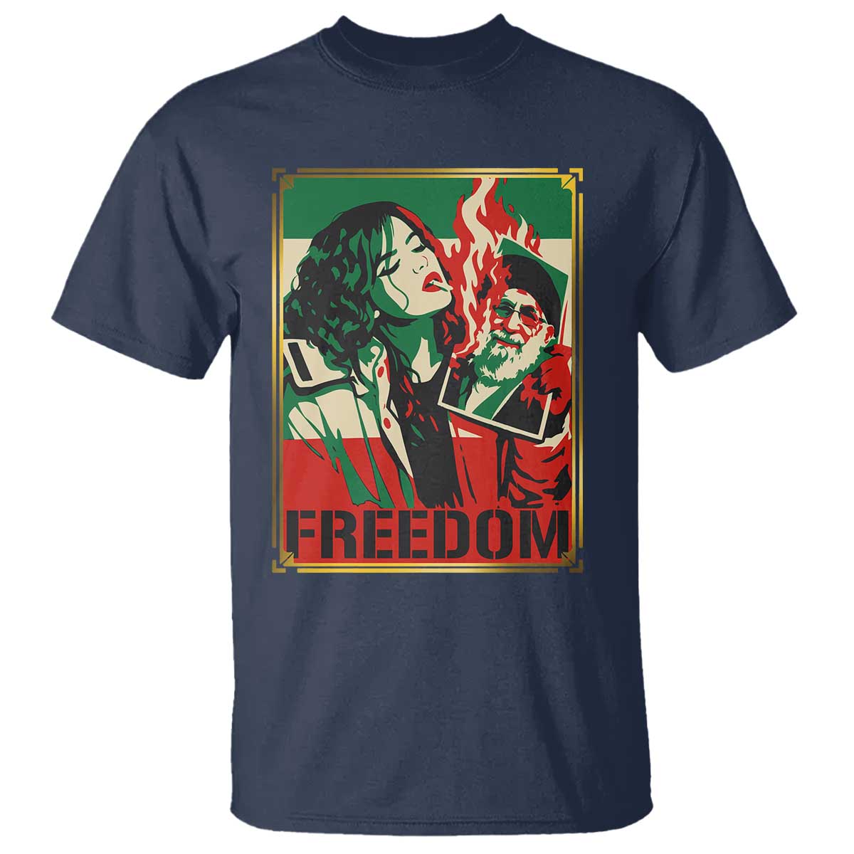 Free Iran Protest T Shirt Support Women Life Freedom Statement TS11 Navy Print Your Wear