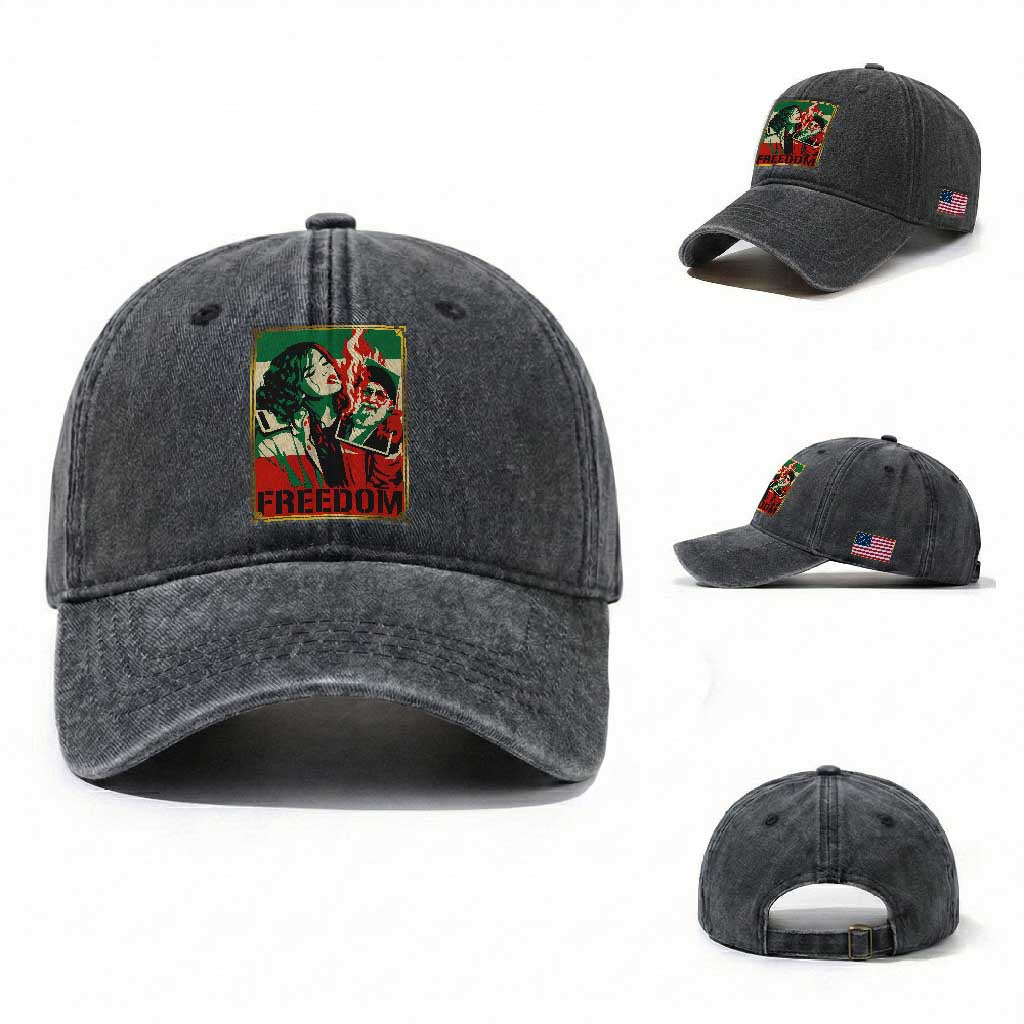 Free Iran Protest Washed Cotton Baseball Cap Support Women Life Freedom Statement TS11 Washed Cap Universal Fit Dark Gray Print Your Wear