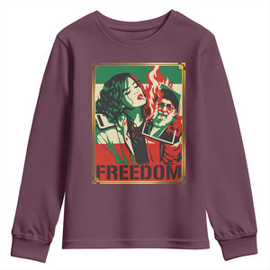 Free Iran Protest Youth Sweatshirt Support Women Life Freedom Statement TS11 Maroon Print Your Wear