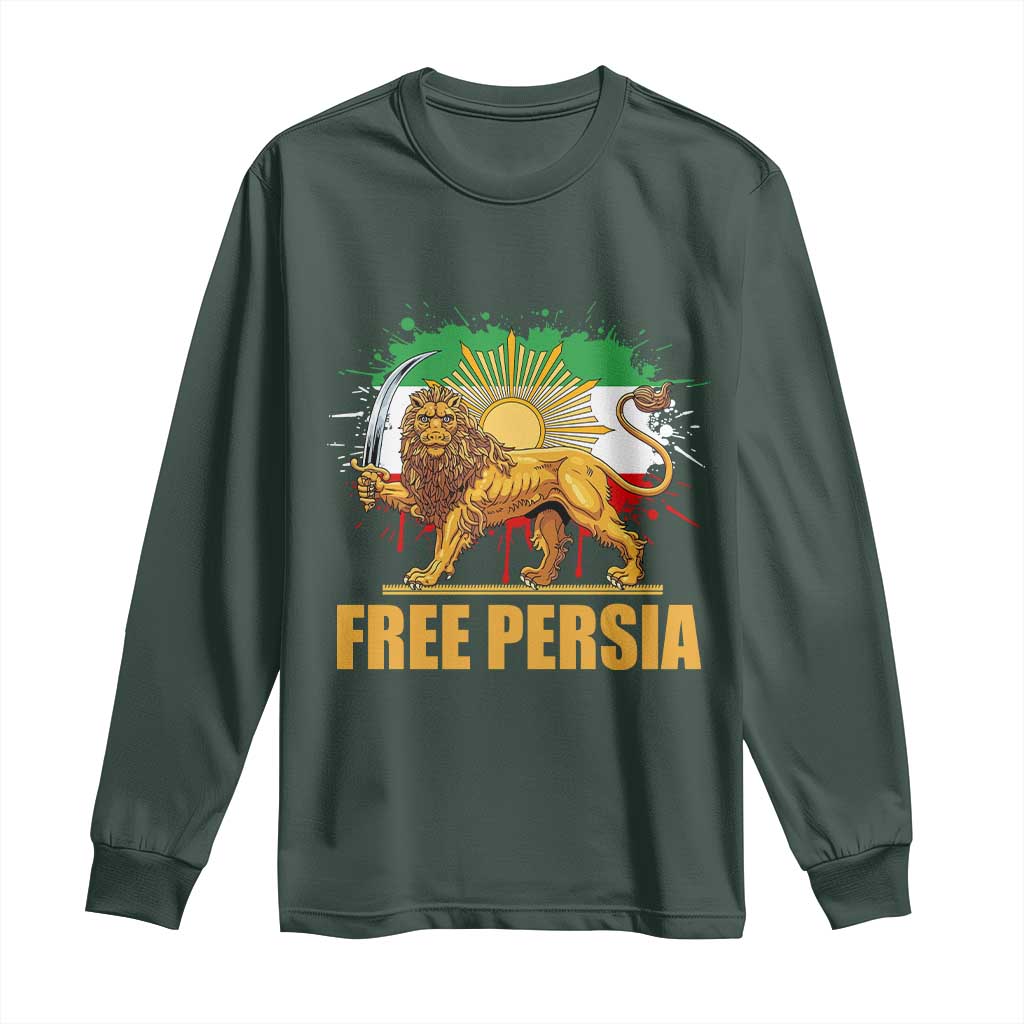 Free Persian Long Sleeve Shirt - Iran Flag Lion And Sun Persian Pride Iranian Protests Tee TS11 Dark Forest Green Print Your Wear