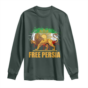 Free Persian Long Sleeve Shirt - Iran Flag Lion And Sun Persian Pride Iranian Protests Tee TS11 Dark Forest Green Print Your Wear
