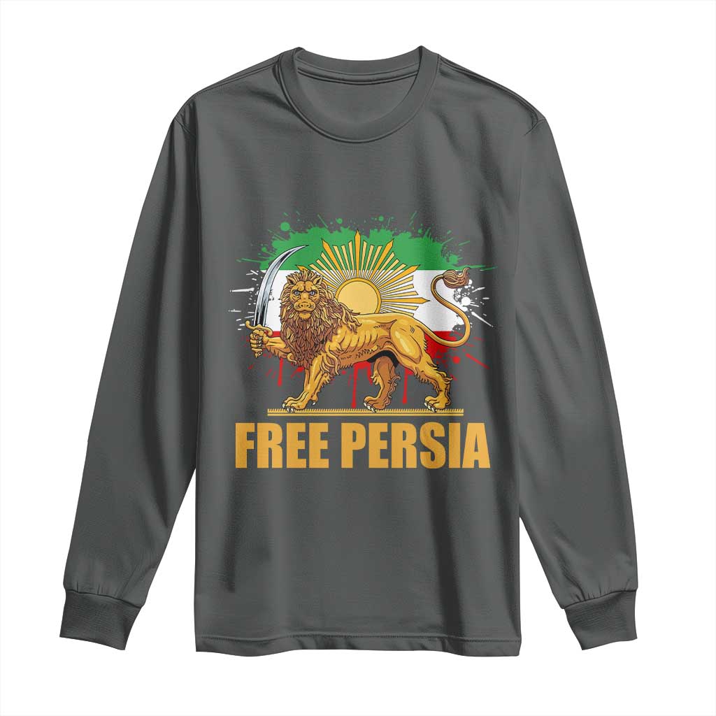 Free Persian Long Sleeve Shirt - Iran Flag Lion And Sun Persian Pride Iranian Protests Tee TS11 Dark Heather Print Your Wear