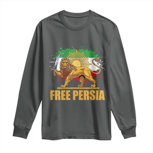 Free Persian Long Sleeve Shirt - Iran Flag Lion And Sun Persian Pride Iranian Protests Tee TS11 Dark Heather Print Your Wear