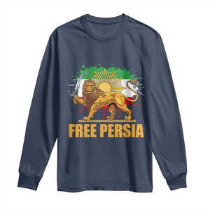 Free Persian Long Sleeve Shirt - Iran Flag Lion And Sun Persian Pride Iranian Protests Tee TS11 Navy Print Your Wear