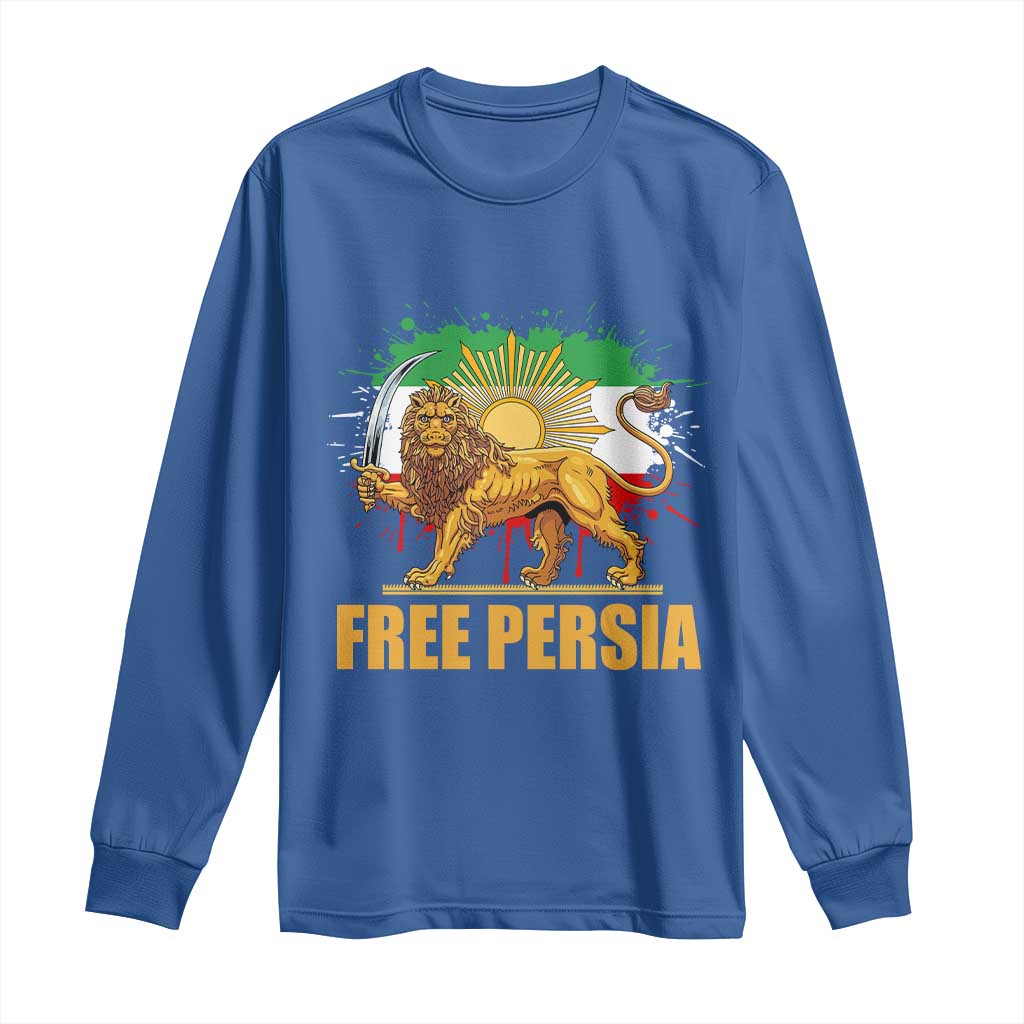 Free Persian Long Sleeve Shirt - Iran Flag Lion And Sun Persian Pride Iranian Protests Tee TS11 Royal Blue Print Your Wear
