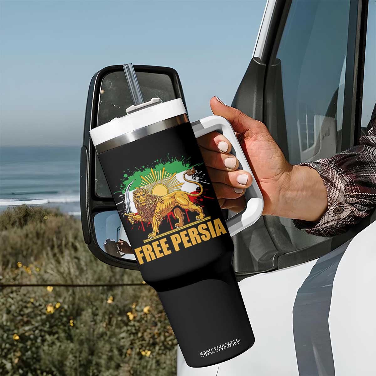 Free Persian Tumbler With Handle Iran Flag Lion And Sun Persian Pride Iranian Protests TS11 Print Your Wear