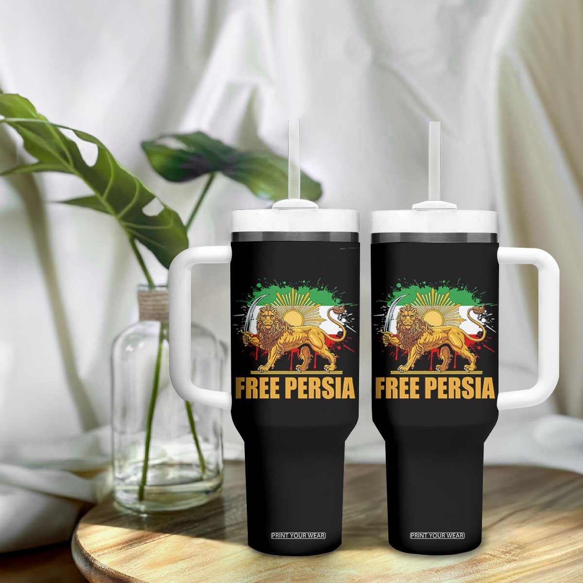 Free Persian Tumbler With Handle Iran Flag Lion And Sun Persian Pride Iranian Protests TS11 Print Your Wear