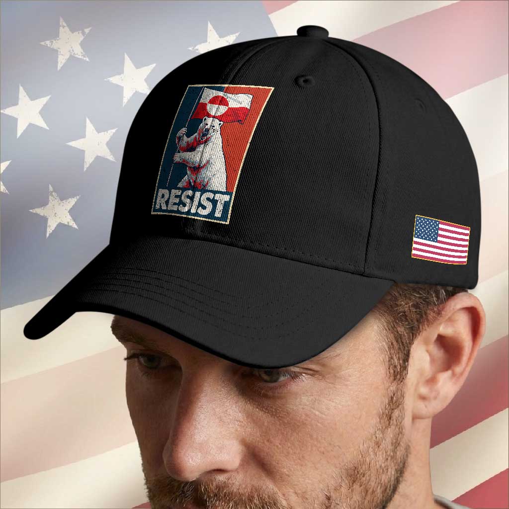 Resist Greenland Polar Bear Holding Flag Art Baseball Cap Resistance Political TS11 Print Your Wear